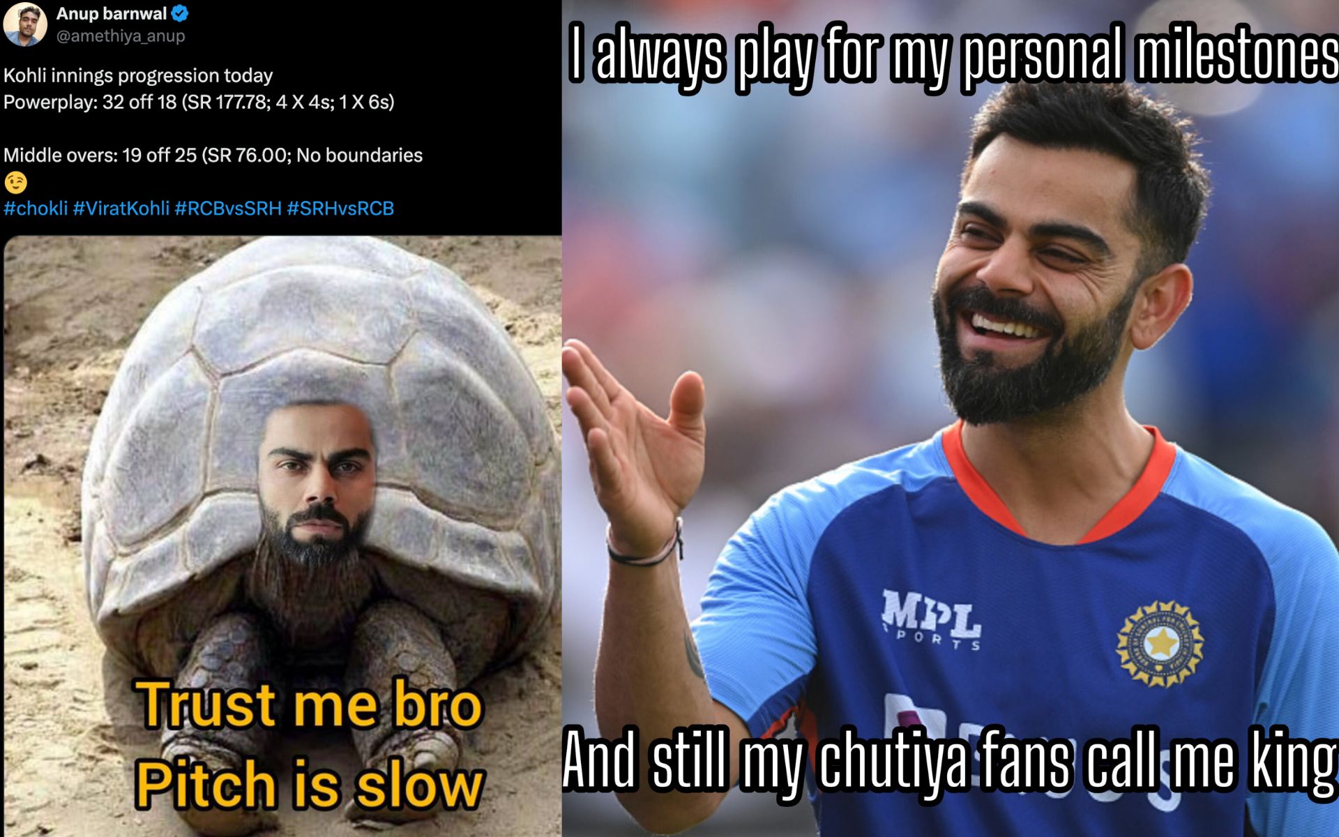 'Bro Plays For His Stats Only': Netizens Slam Virat Kohli For Slow-Paced Innings Vs SRH